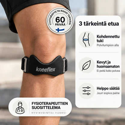 KneeFlex-polvihihna polvilumpion alla – kohdennettu tuki, kevyt ja helppo säätää